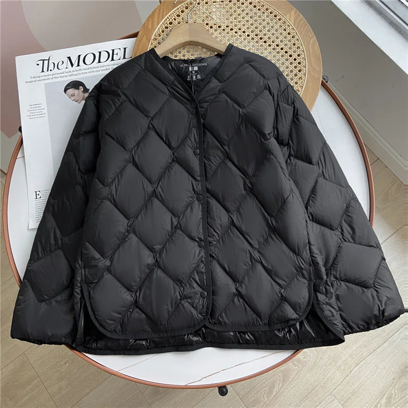Ultraleichte Kragenlose Daunenjacke 90% Entendaunen Damen - Freizeit-Mantel Herbst Winter | Janveny
