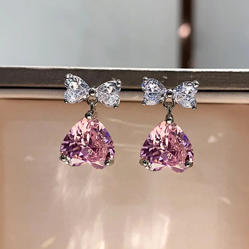 Ohrringe Zirkonia Rosa Koreanisches Silber 2026 – Ohrstecker Luxus Mode Schmuck Geschenk Frau