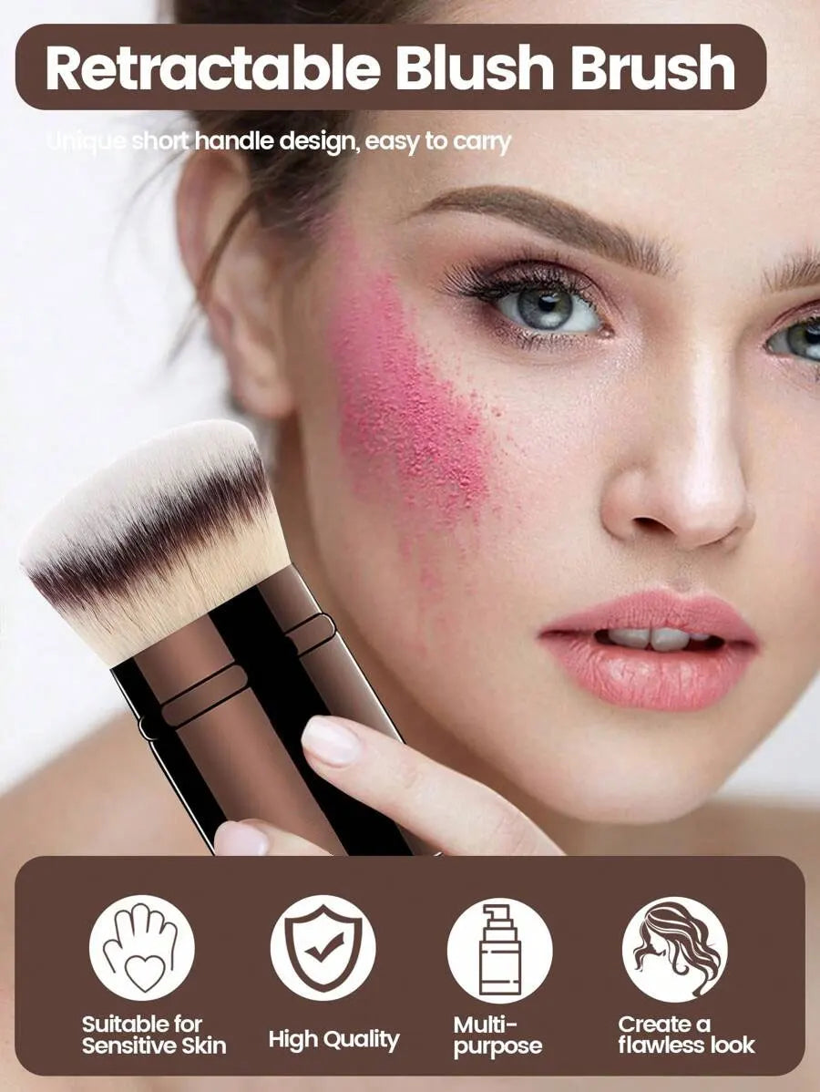 Pinceau Rétractable Professionnel Visage – Blush, Fond de Teint & Poudre Libre | Poils Synthétiques Ultra-Doux