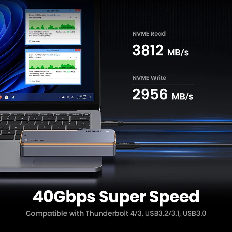 UGREEN Boitier SSD NVMe 40Gbps – Adaptateur M.2 vers USB4.0 | Refroidissement Intégré Aluminium PCIE