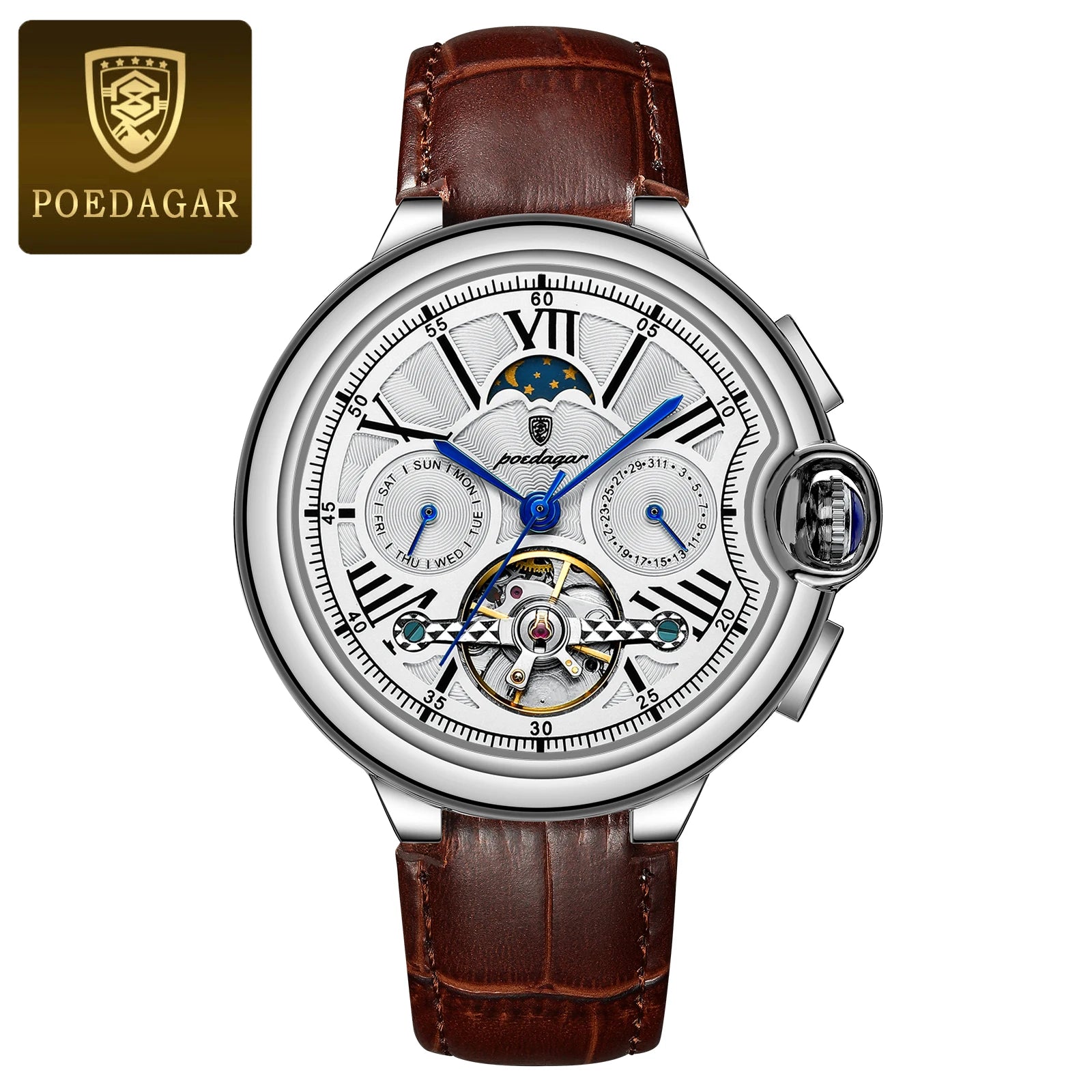 Montre Homme POEDAGAR Tourbillon Automatique Militaire – Acier Date Semaine Étanche
