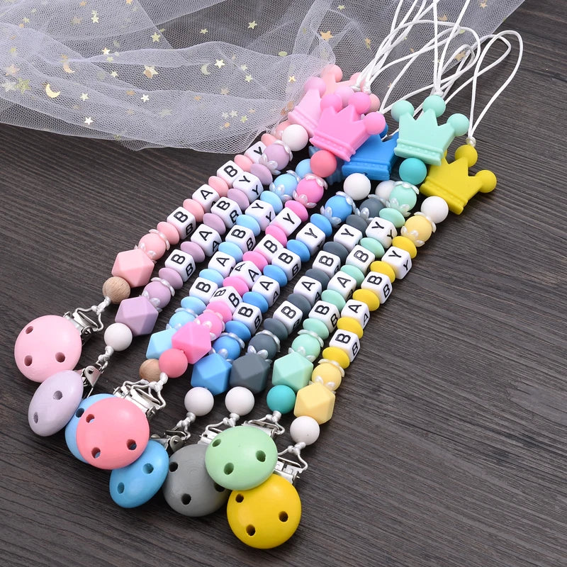 Attache-Tétine Couronne Bébé Silicone Fait Main – Chaîne Anneau de Dentition Toddler