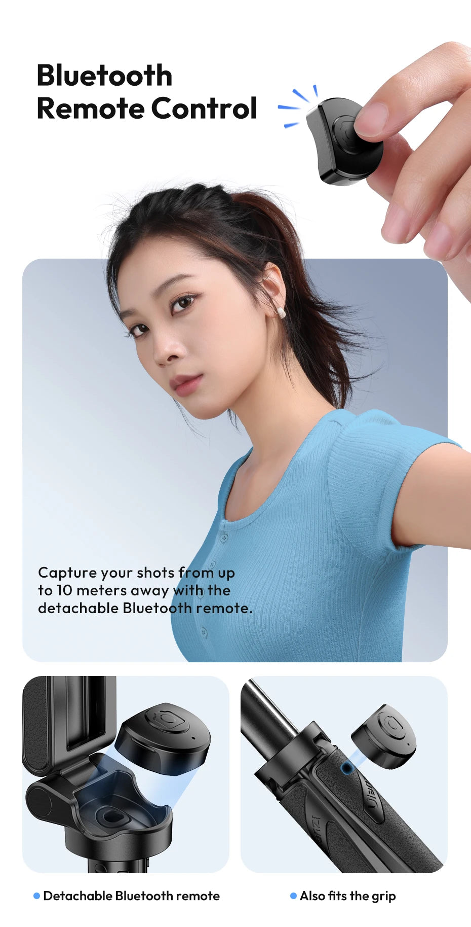 Ulanzi JJ03 Trépied Magnétique Selfie Stick – Grip Téléphone Bureau iPhone 16 15 14 13 Pro