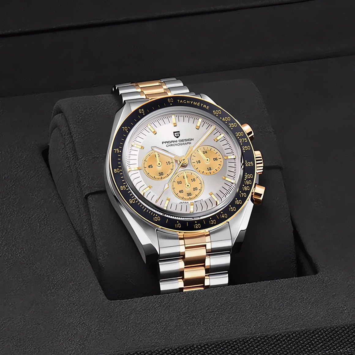 Montre Homme PAGANI DESIGN 2025 Lune Or Argent Quartz – Chronographe Saphir AR Date Auto