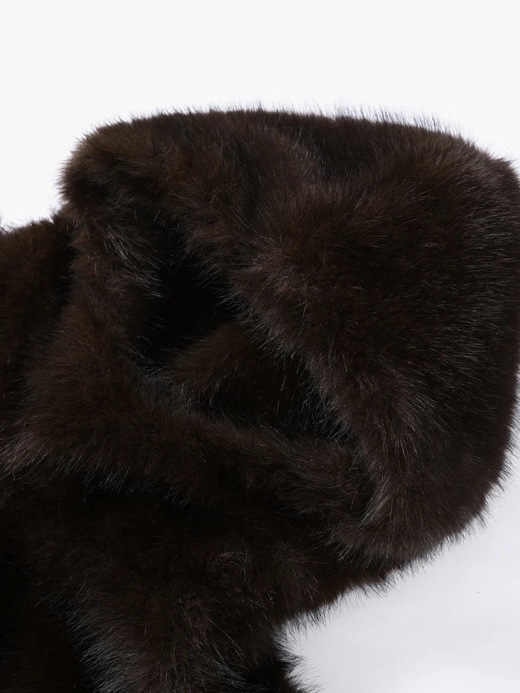 Manteau Fourrure Synthétique à Capuche Femme – Pull Oversize Chaud Marron | Mode Streetwear Automne Hiver