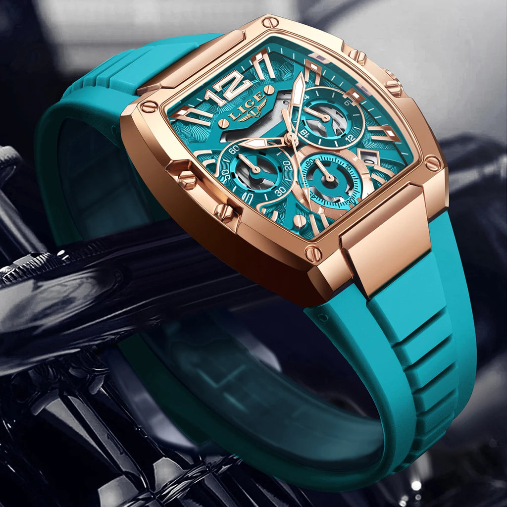 Montre Homme LIGE Sport Quartz Silicone Squelette Lumineux Calendrier – Étanche Outdoor Fashion