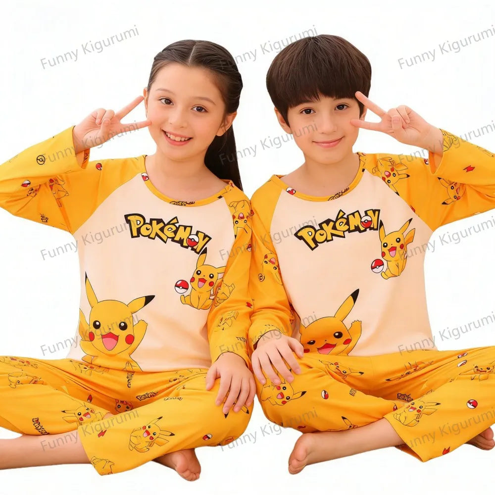 Pyjama Enfant Cartoon Pikachu – Ensemble 2 Pièces Manches Longues Garçon Fille 3-13 Ans