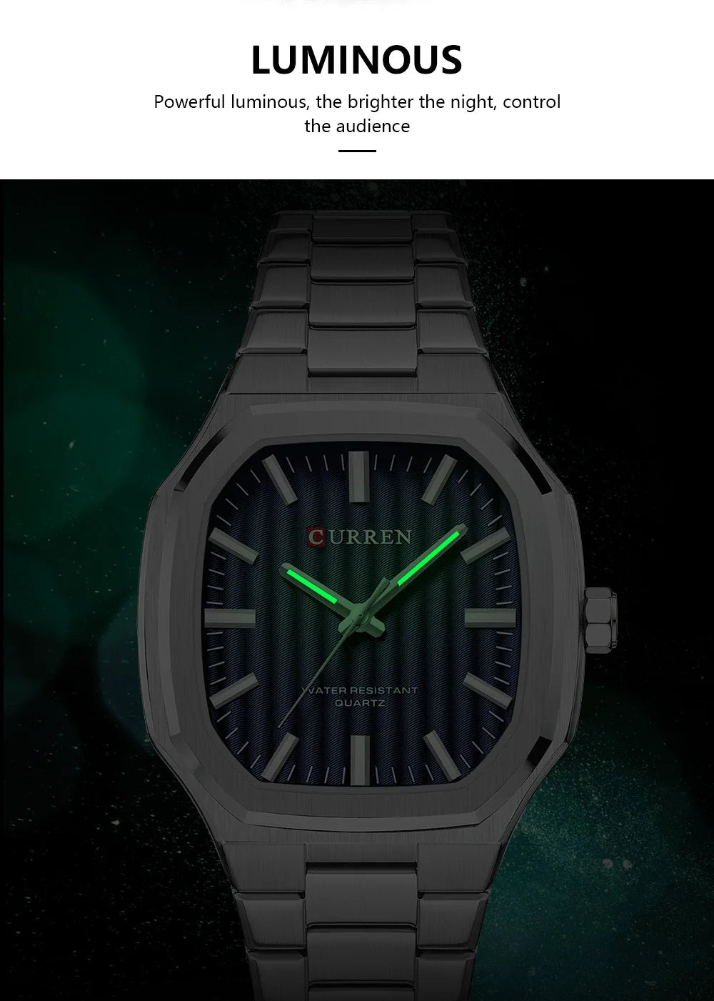Montre Homme CURREN Business Carré Quartz – Acier Inoxydable Lumineux Étanche Classique