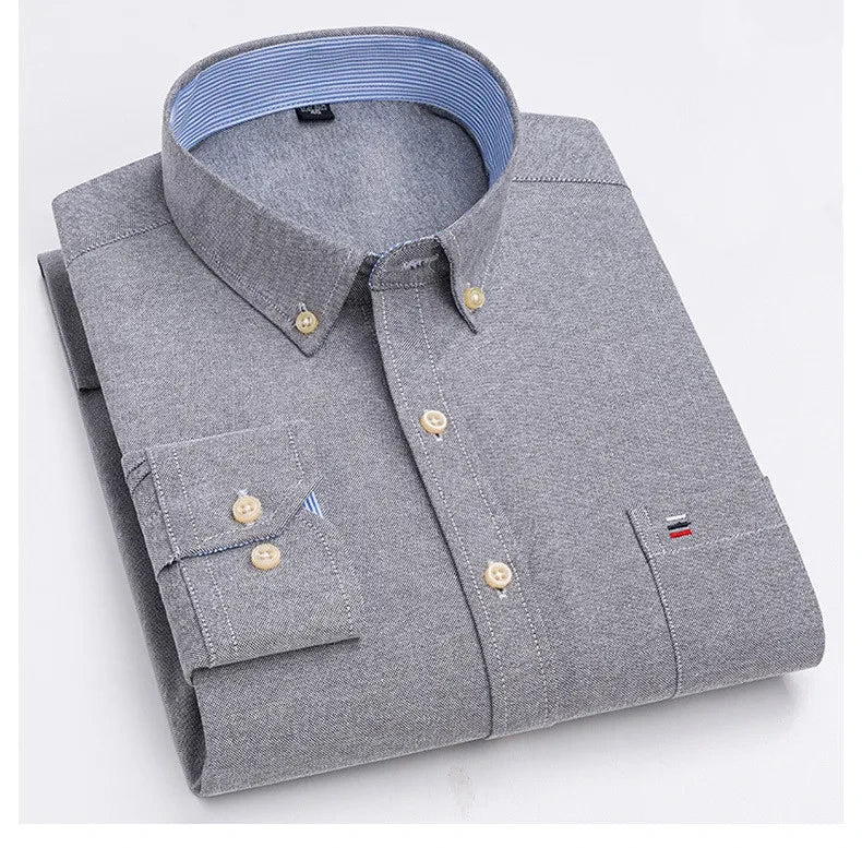 Chemise Homme Oxford Coton Manches Longues Carreaux Couleur Unie Business Casual Respirante Confortable Grande Taille 6XL 7XL Printemps Automne – Chemise Business Premium Toutes Saisons | Mode Homme Premium