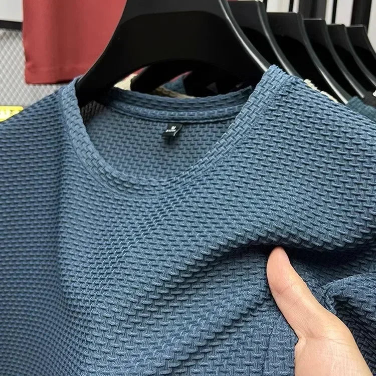 T-Shirt Homme Manches Courtes Maille Bambou Soie Glacée Ultra-Fraîche – Slim Casual Été Respirant Élastique | Mode Homme Premium