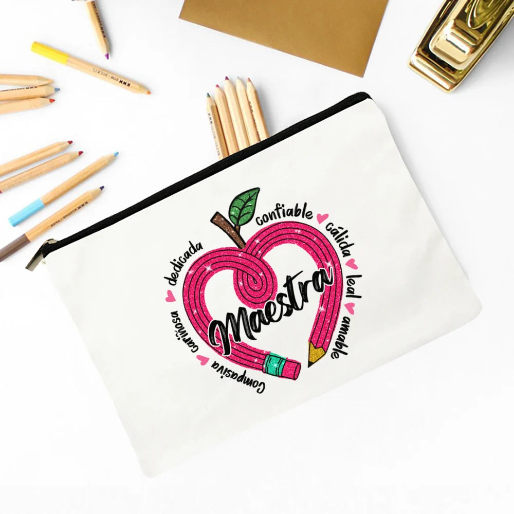 Trousse Maquillage Maestra Imprimé Coeur Espagnol – Organisateur Voyage & Crayon | Cadeau Enseignante