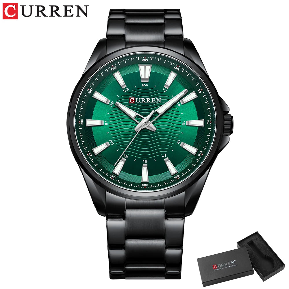 Montre Homme CURREN Business Casual Quartz 44mm – Acier Noir Lumineux Étanche Fashion
