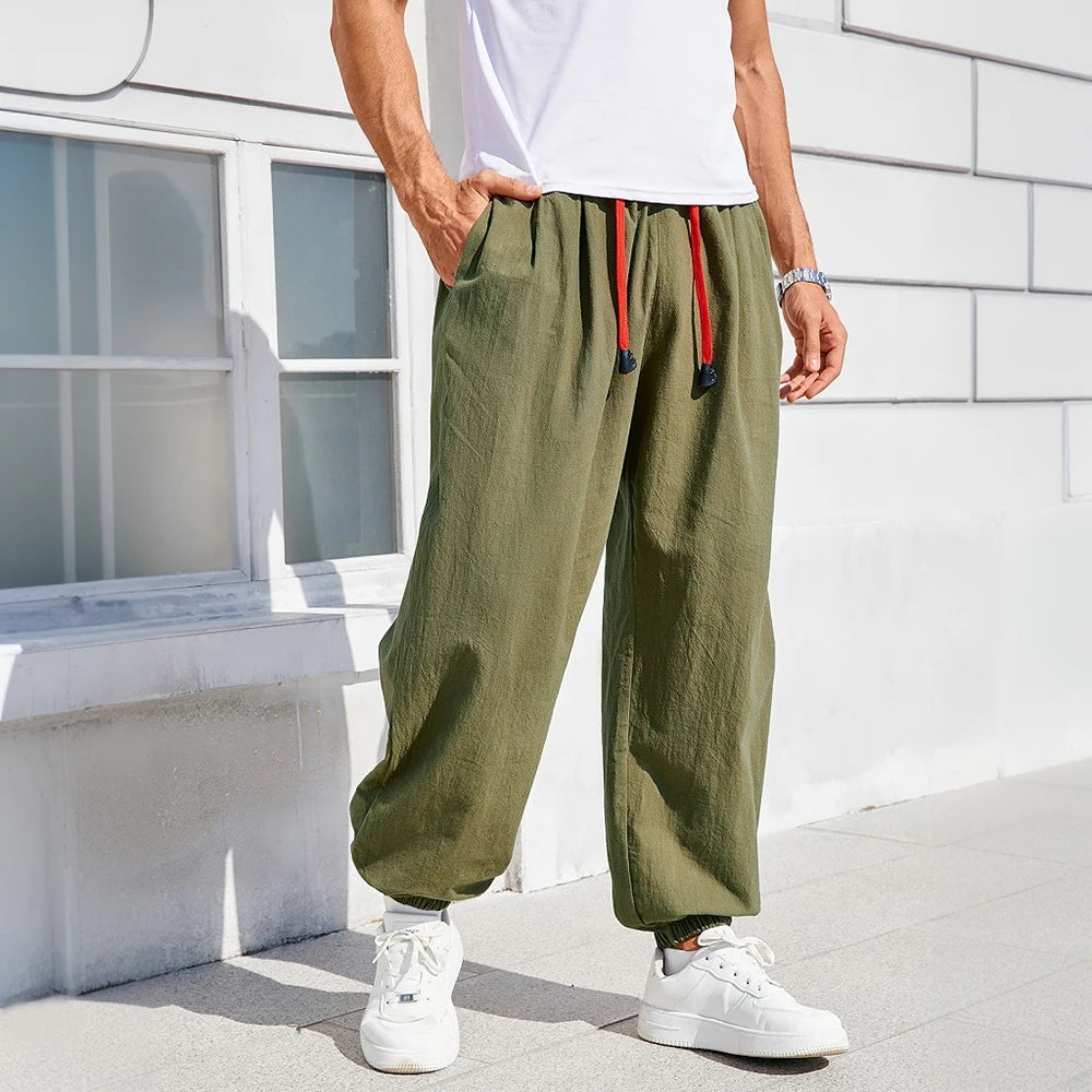 Pantalon Sarouel Homme Lin Coton Style Chinois Loose Fit Couleur Unie – Jogger Confortable Haute Qualité Casual | Mode Homme Zen