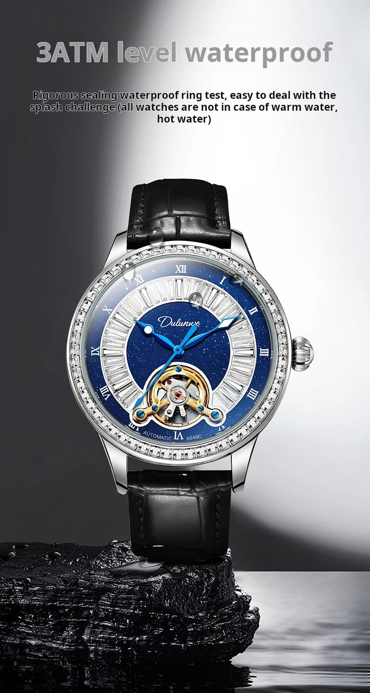 Montre Homme Tourbillon Automatique Mécanique – Cadran Strass Lumineux Sport Étanche Acier