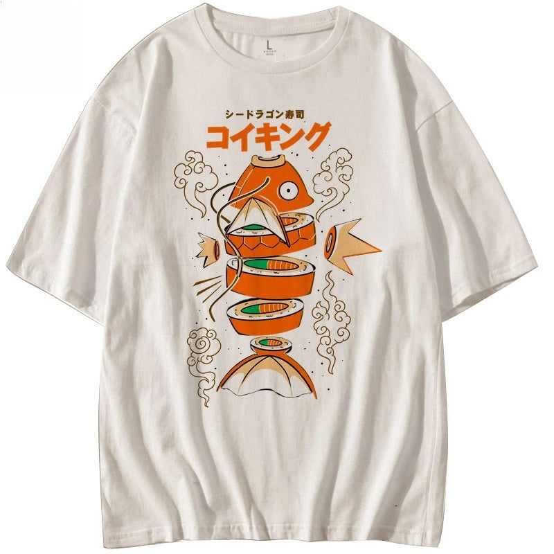 T-Shirt Pokémon Magikarp Sushi Style Japonais – 100% Coton Loose Unisexe | Été Kawaii