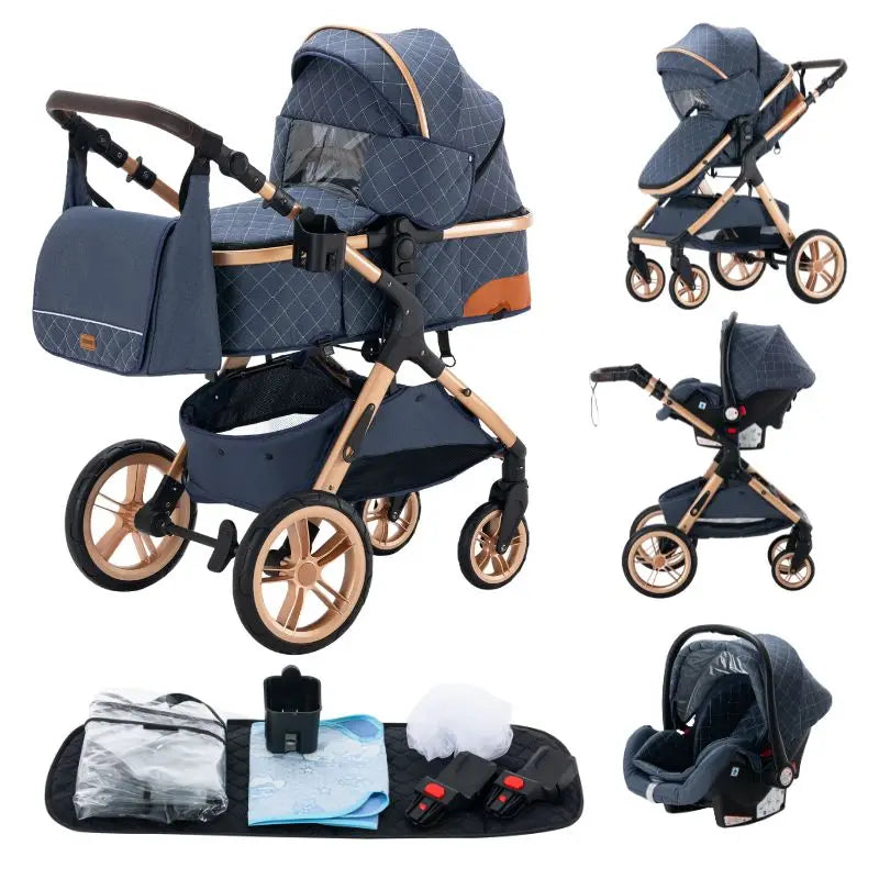 Poussette Bébé 3 en 1 Pliable Aluminium – Haute Vue, Nacelle & Siège, Voyage Compact | Nouveau-Né & Nourrisson