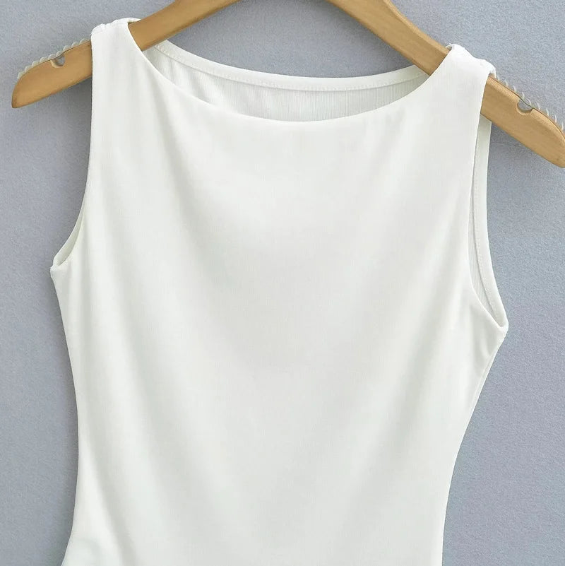 Débardeur Double Épaisseur Col Bateau Ultra-Doux - Stretch Casual Sans Manches Multicolore Femme