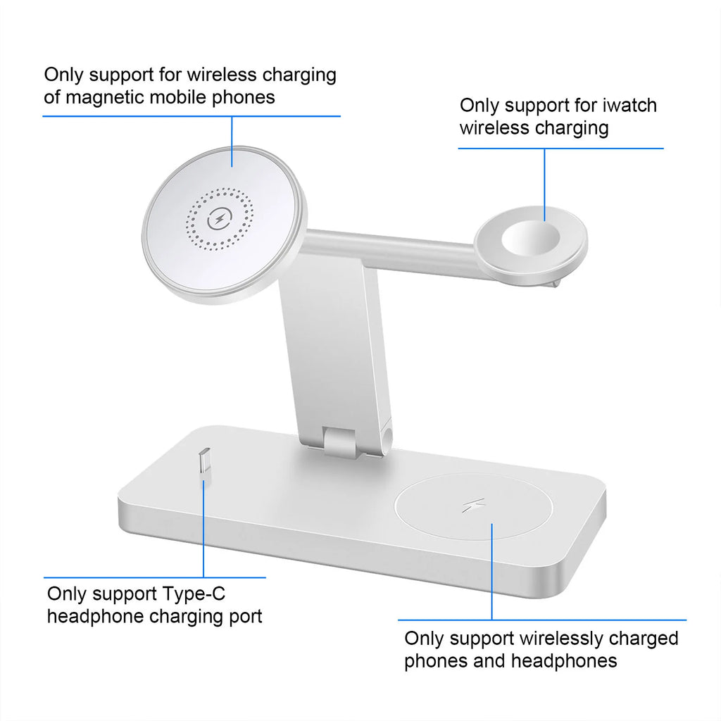 Station de Charge 4-en-1 Magnétique Verticale – iPhone 17-13 Pro Max iWatch 8 7 Sans Fil