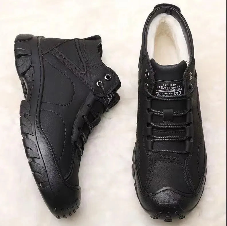 Boots Neige Homme Lace-up Plush Hiver 2025 – Cuir High-Top Casual Outdoor Chaud