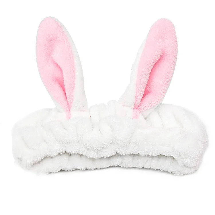 Bandeau Maquillage Oreilles de Lapin Coral Fleece – Élastique Doux | Soin Visage & Coiffure Fille