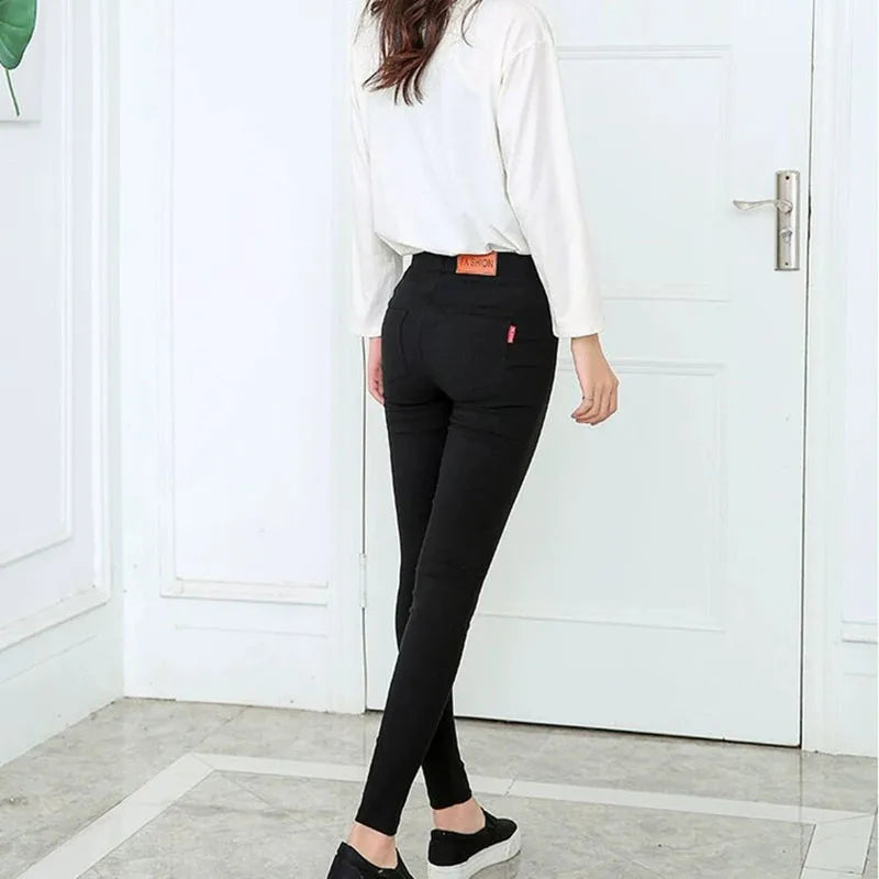 Jean Crayon Femme Noir Slim Stretch Style Coréen Taille Haute Longueur Cheville – Pantalon Denim Élégant Bureau | Automne