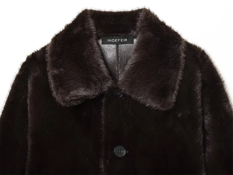 Veste Femme Cuir Synthétique Réversible Marron 2025 – Manches Longues Automne Hiver Unique