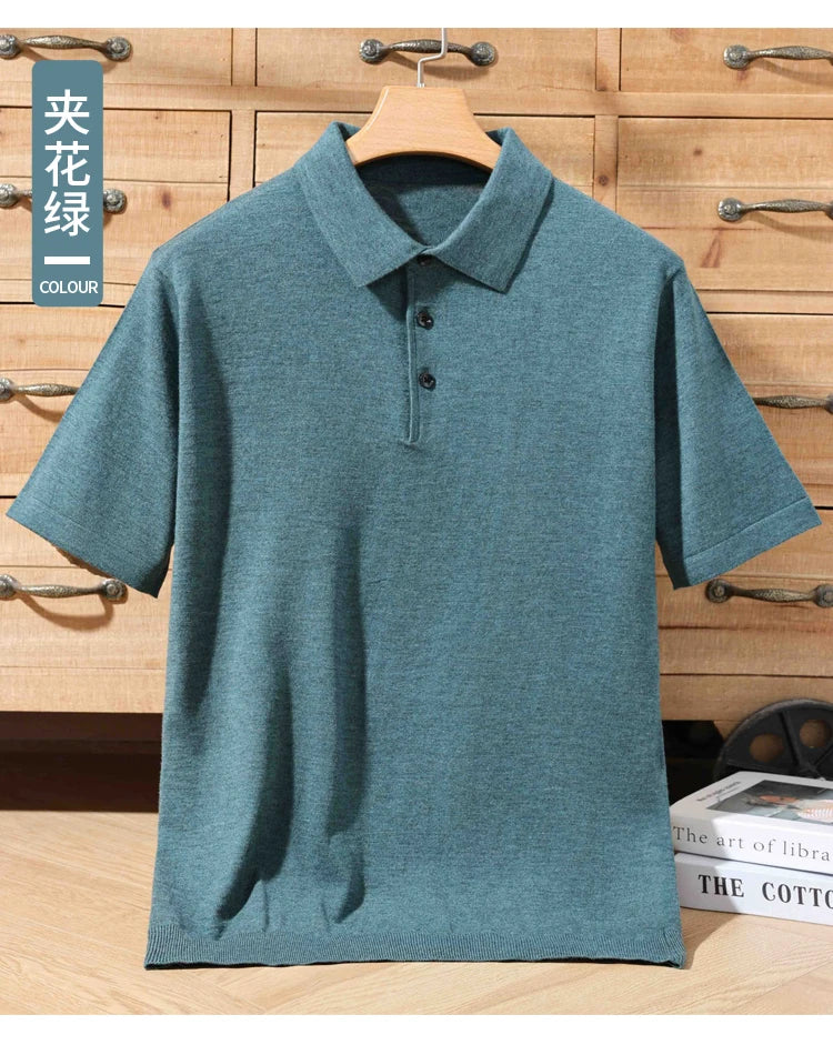 Herren-Polo-Pullover aus 100 % Merinowolle – Lapierre-Kragen Kurzarm Locker gestrickt Sommer Übergröße | Premium Herrenmode