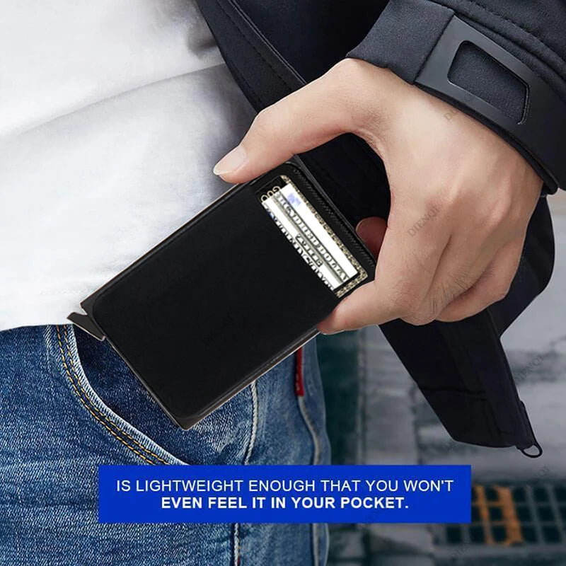 Portefeuille Homme RFID Slim Minimaliste – Porte-Cartes Métal Pop-Up Anti-Piratage