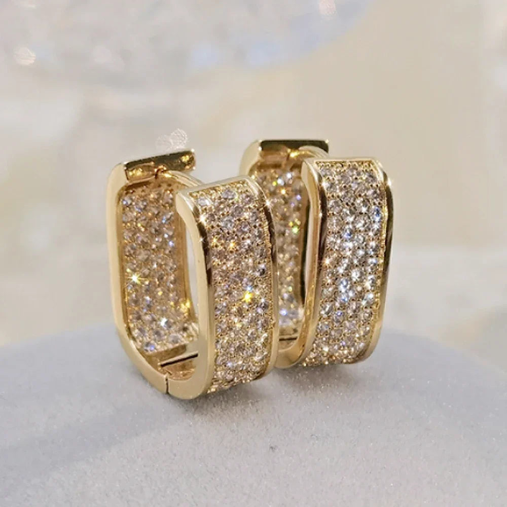 Créoles Luxe Pavées Zircon Couleur Or — Boucles d'Oreilles Femme Élégantes