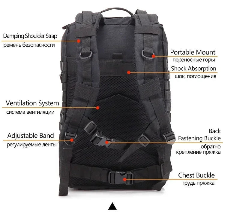 Sac à Dos Tactique Homme 45L – Sac Randonnée Camping Chasse Trekking Molle Militaire