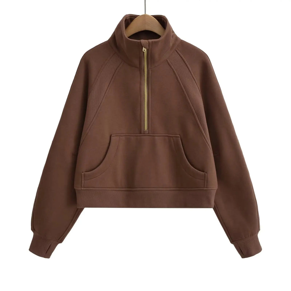 Sweat Femme Oversize Zip Polaire – Hoodie Streetwear Chaud Casual Rose Blanc