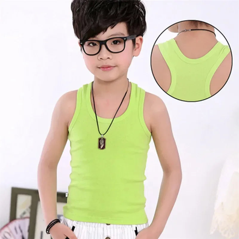 Débardeur Enfant Coton Couleur Unie – T-Shirt Sans Manches Sport Été Garçon Fille Casual