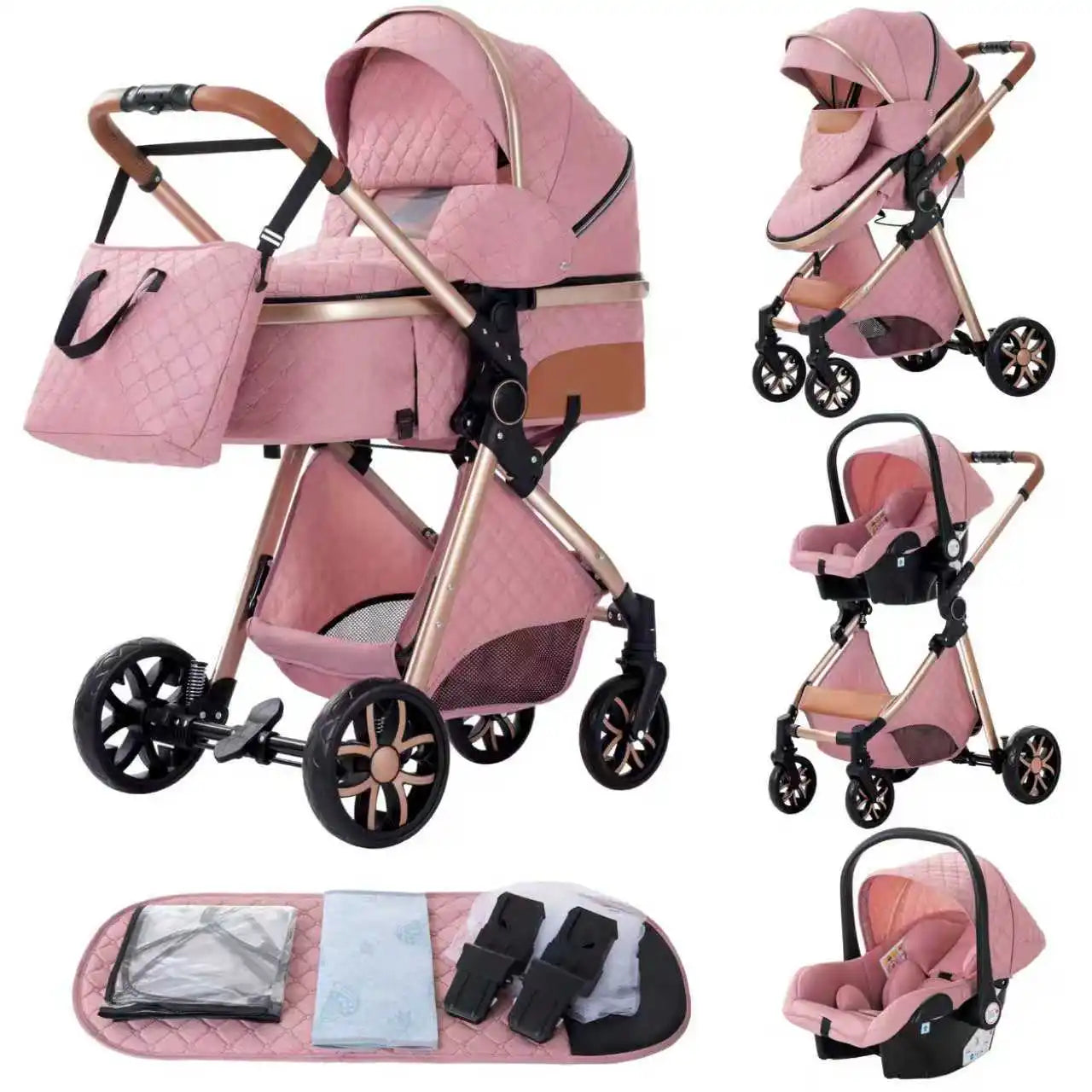 Poussette Bébé 3 en 1 Pliable Aluminium – Haute Vue, Nacelle & Siège, Voyage Compact | Nouveau-Né & Nourrisson