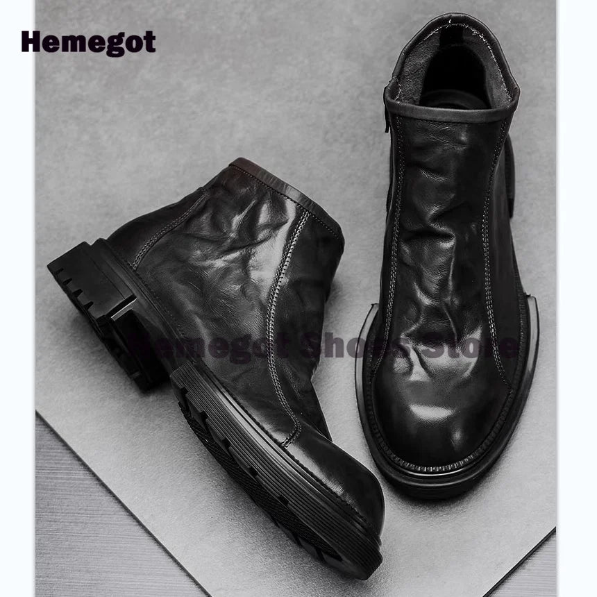 Boots Chelsea High-Top Semelle Épaisse Zipper Homme – Cuir Respirant Tendance Fashion