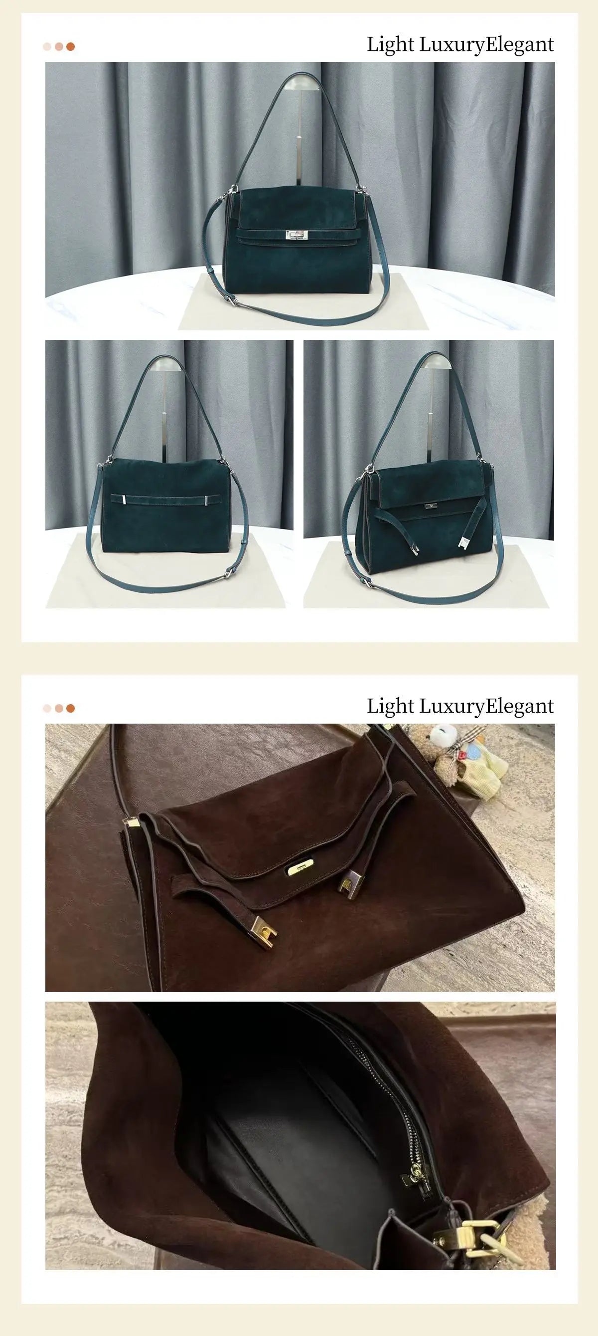 Sac Carré Femme Cuir Suède Luxe – Boucle Dorée Rétro Bandoulière Hiver Premium