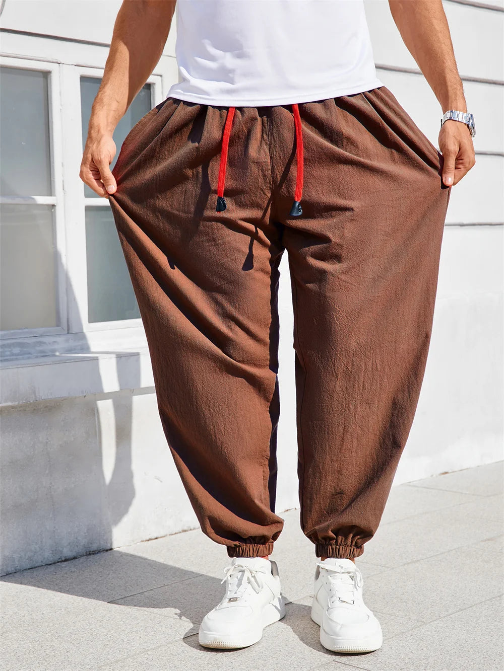 Herren Sarouel Hose Leinen Baumwolle Chinesischer Stil Loose Fit Einfarbig – Bequeme Jogger Hohe Qualität Casual | Herrenmode Zen