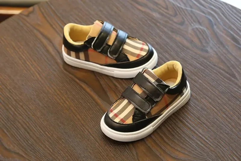 Baskets Enfant Style Coréen Carreaux Blanc – Sneakers Cuir PU Casual Unisexe 3-8 Ans