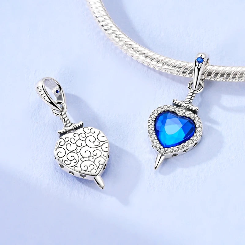 Charm Argent 925 Bleu Rotatif – Œil Démon, Main, Lune & Ciel Étoilé | Perle Pendentif Bracelet Femme | Bijou Spirituel & Mystique
