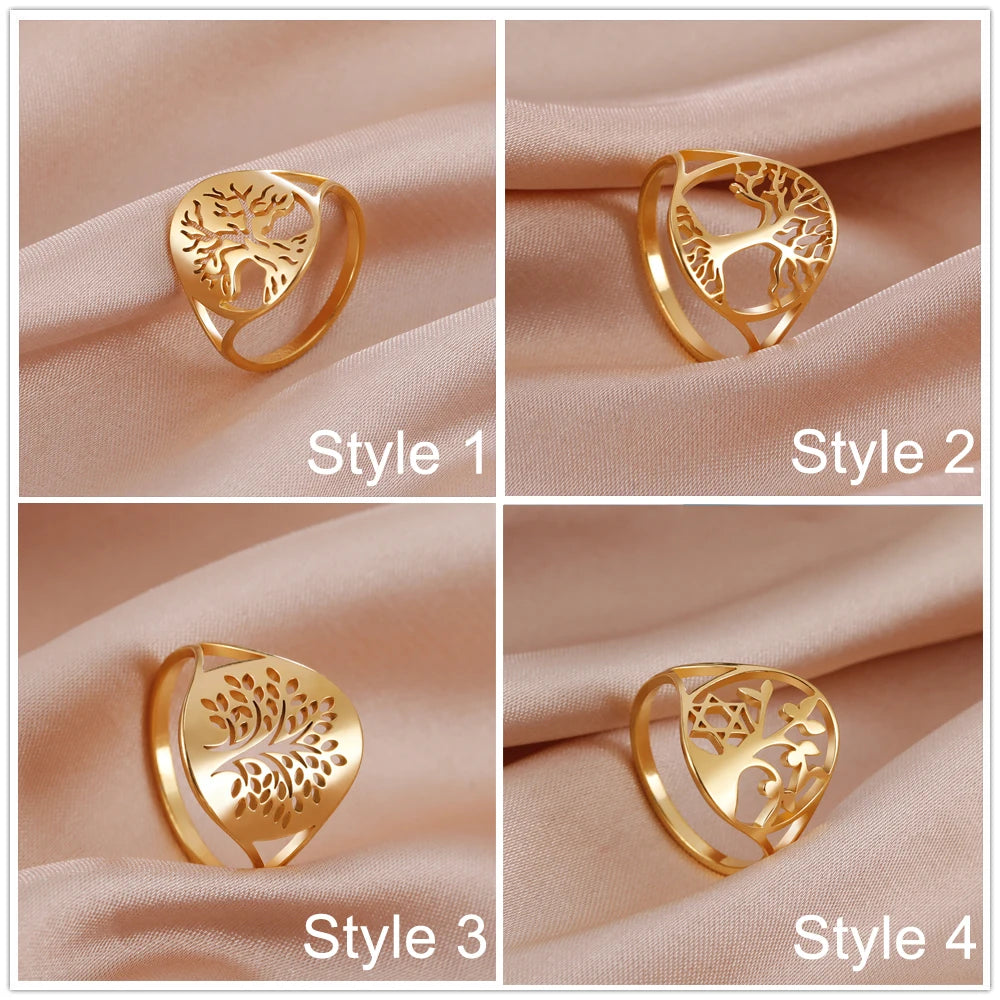 Bague Arbre de Vie Acier Inoxydable Argenté – Symbole Nature & Spiritualité | Bijou Unisexe Couple & Mariage | Cadeau Intemporel