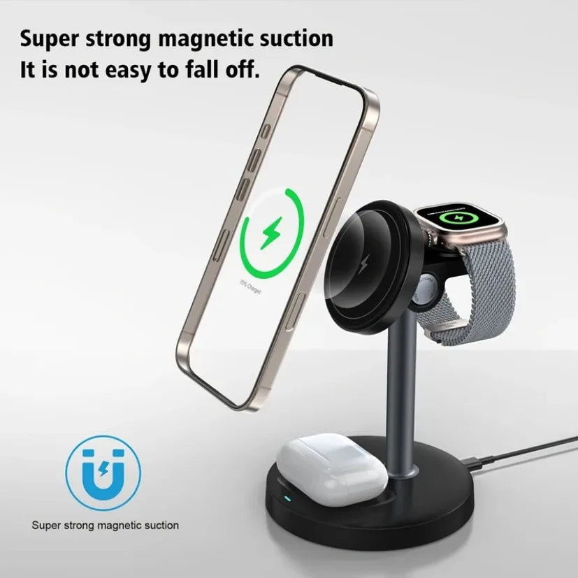 Chargeur 3-en-1 Magnétique Ajustable – iPhone 16-13 iWatch 10-8 AirPods Pro Charge Rapide