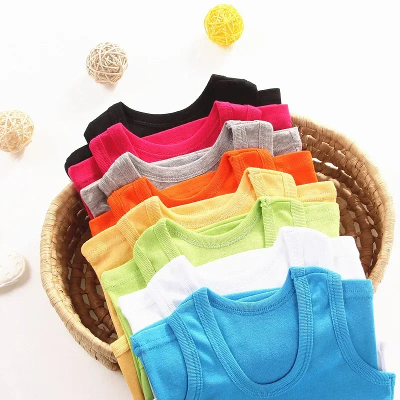 Débardeur Enfant Coton Couleur Unie – T-Shirt Sans Manches Sport Été Garçon Fille Casual