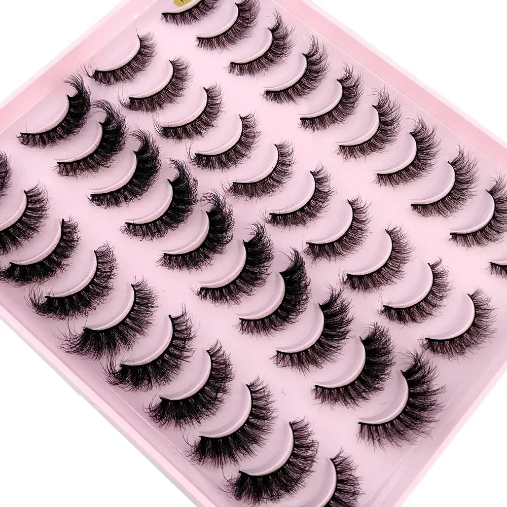 Lot 20 Paires Faux Cils Naturels 3D Vison – Extension Cils Longue Tenue | Maquillage Regard Envoûtant