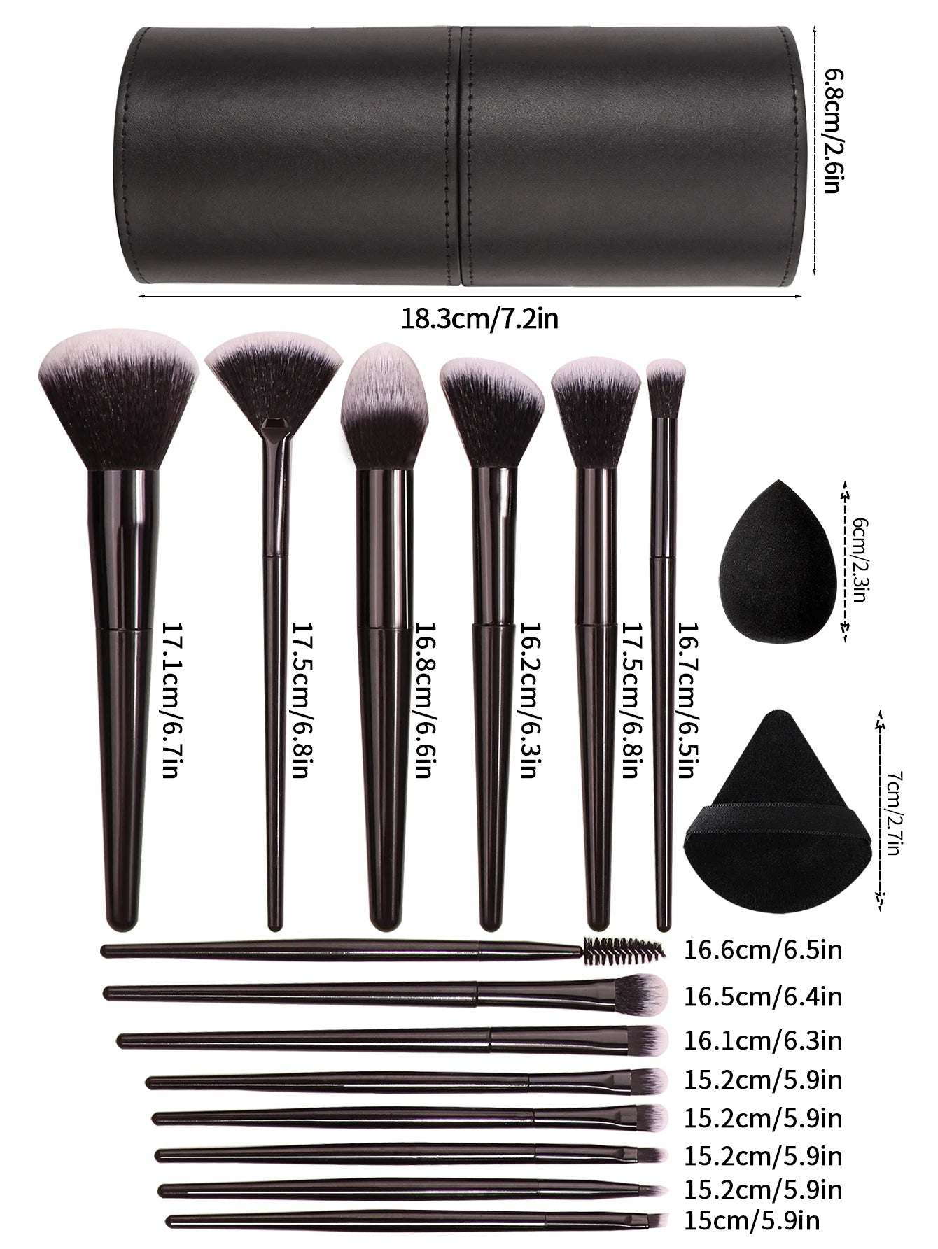 Set Pinceaux Maquillage Noir Professionnel Ultra-Doux – Blush, Fond de Teint, Correcteur & Fards à Paupières | Accessoire Beauté Femme
