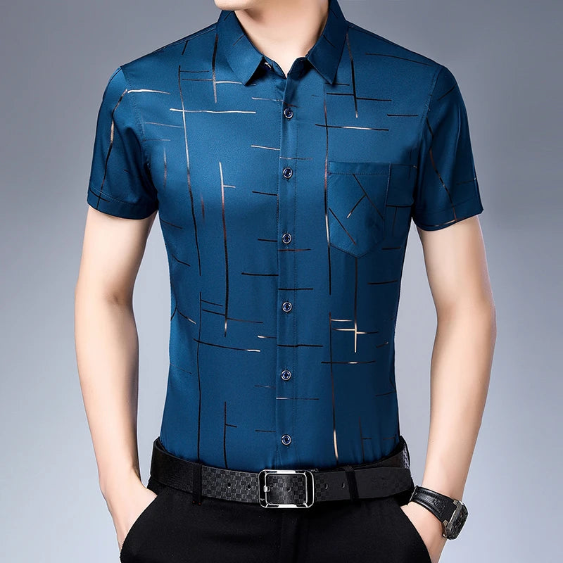 Chemise Homme Business Casual Manches Courtes Sans Repassage Anti-Froissé Confortable Polyvalente Élégante Intemporelle Fashion – Chemise Premium Sans Repassage Anti-Froissé Business Casual | Mode Homme Business Premium