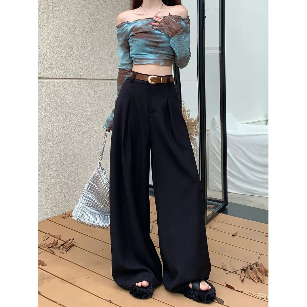 Damenhose Weit Hohe Taille Einfarbig Elegant Minimalistisch Büro-Stil Ulzzang – Casual Chic | Frühling Herbst