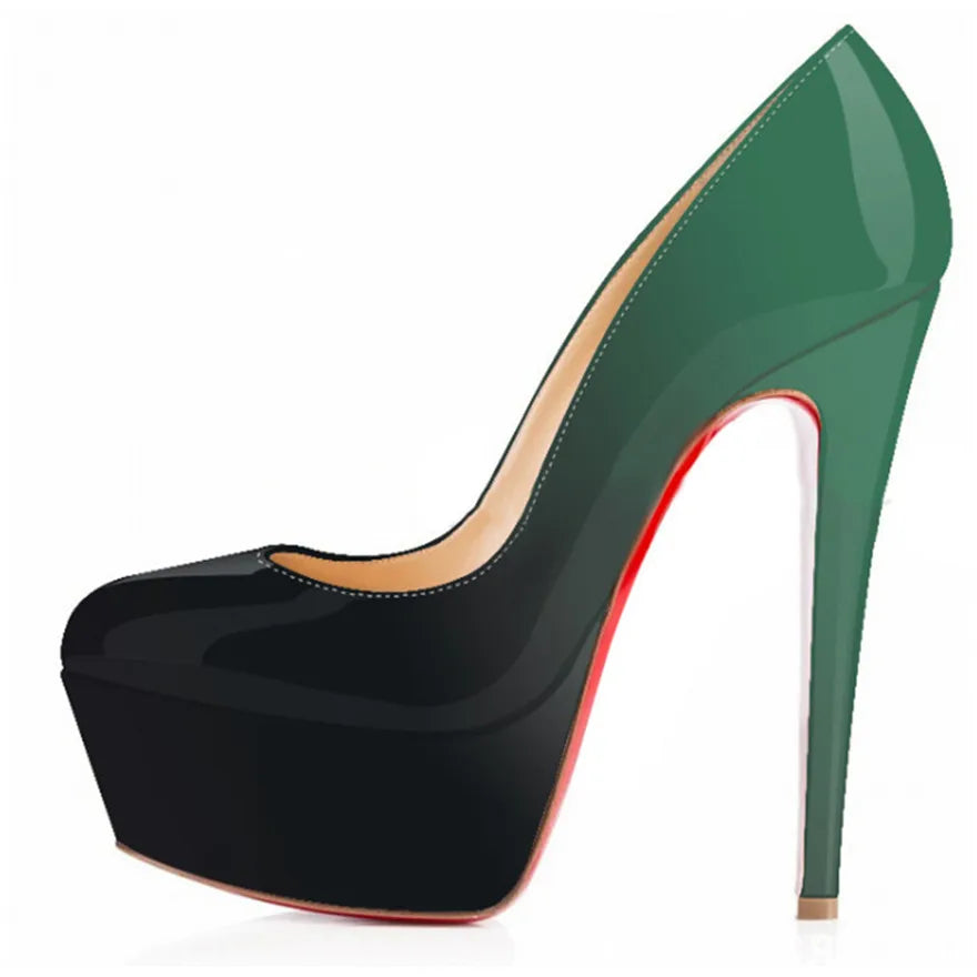 LOSLANDIFEN Escarpins 14CM Plateforme Peep Toe Gradient – Cuir Verni Rouge Mariage Fête