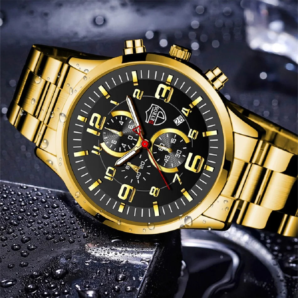Montre Homme Luxe Quartz Acier Inoxydable Cuir Calendrier Lumineux – Sport Business Fashion