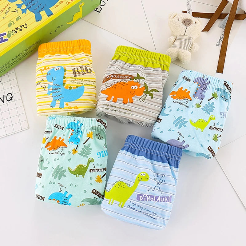 Lot 3 Slips Garçon Coton Imprimé Dinosaure – Sous-Vêtements Respirants Doux 2-14 Ans