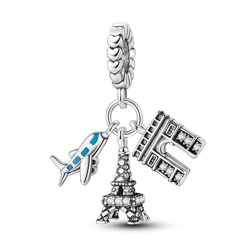 Charm Perle Argent 925 DIY — Avion Tour Appareil Photo Bracelet Collier Femme