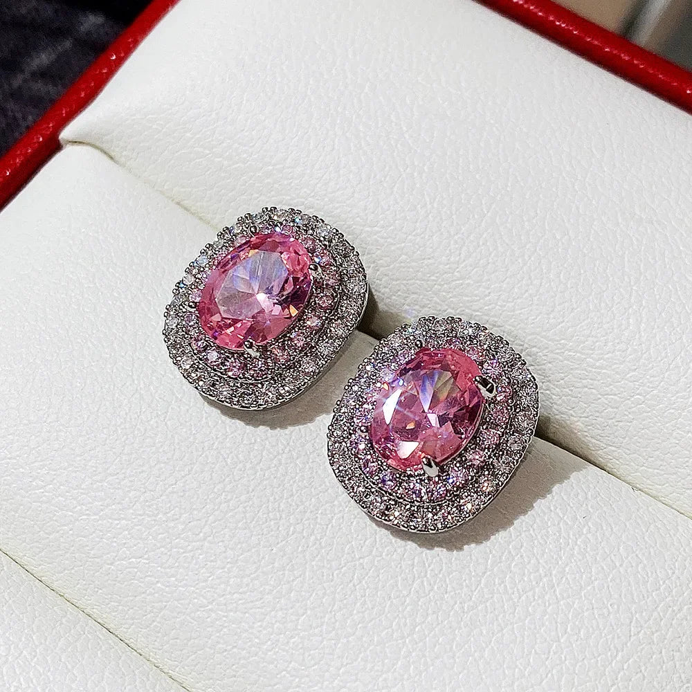 Ohrringe Zirkonia Rosa Koreanisches Silber 2026 – Ohrstecker Luxus Mode Schmuck Geschenk Frau